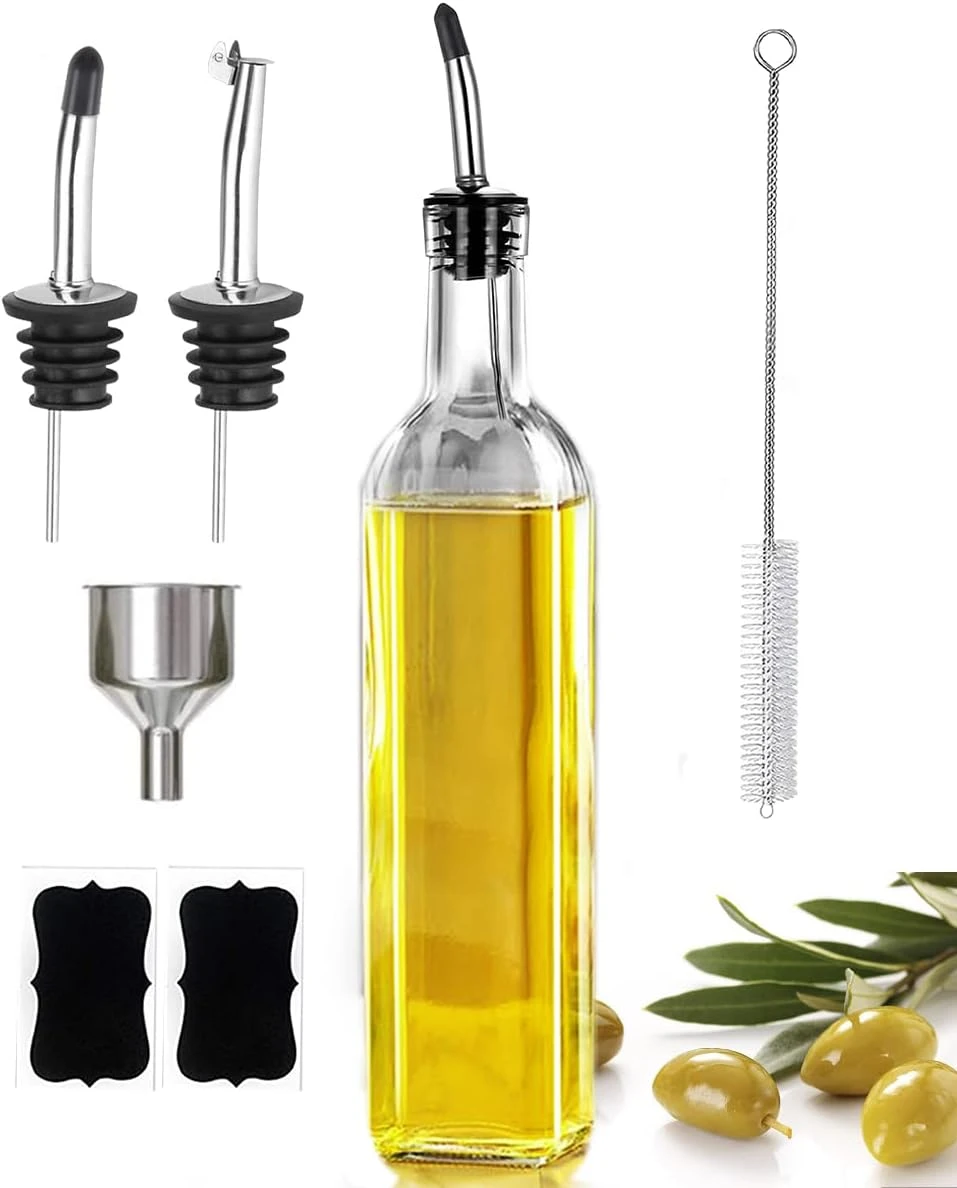 17oz Olive Oil Dispenser Bottle, 500ml Oil & Vinegar Cruet with 2 Stainless Stee